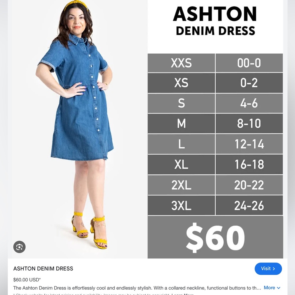 LuLaRoe XL Ashton Blue Denim Button-Up Dress - Picture 7 of 7